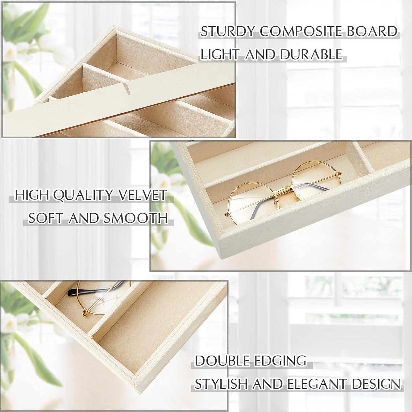 2 Pzas Bandejas Apilables para Gafas Sol y Joyas Beige