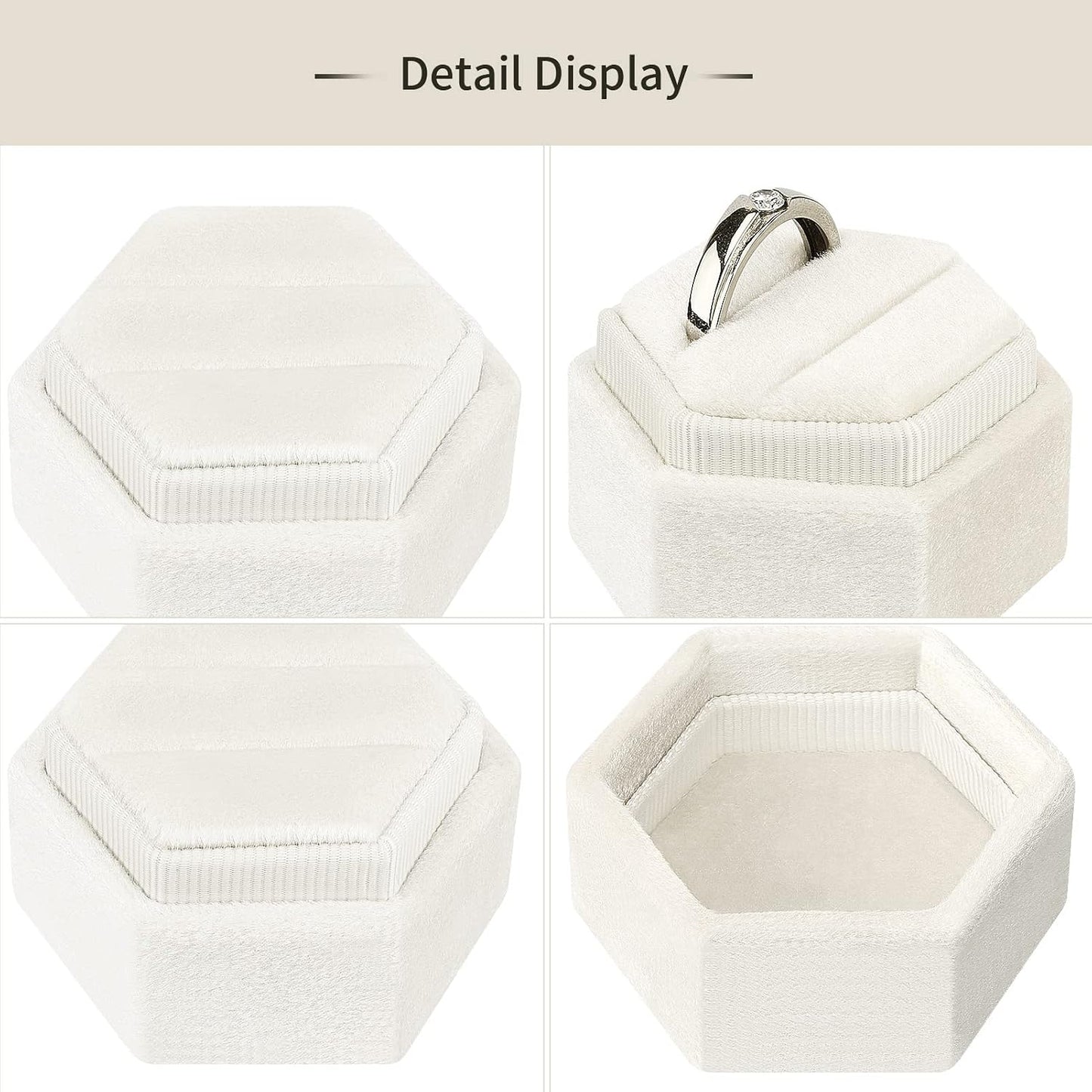 Caja terciopelo anillos vintage doble con tapa beige