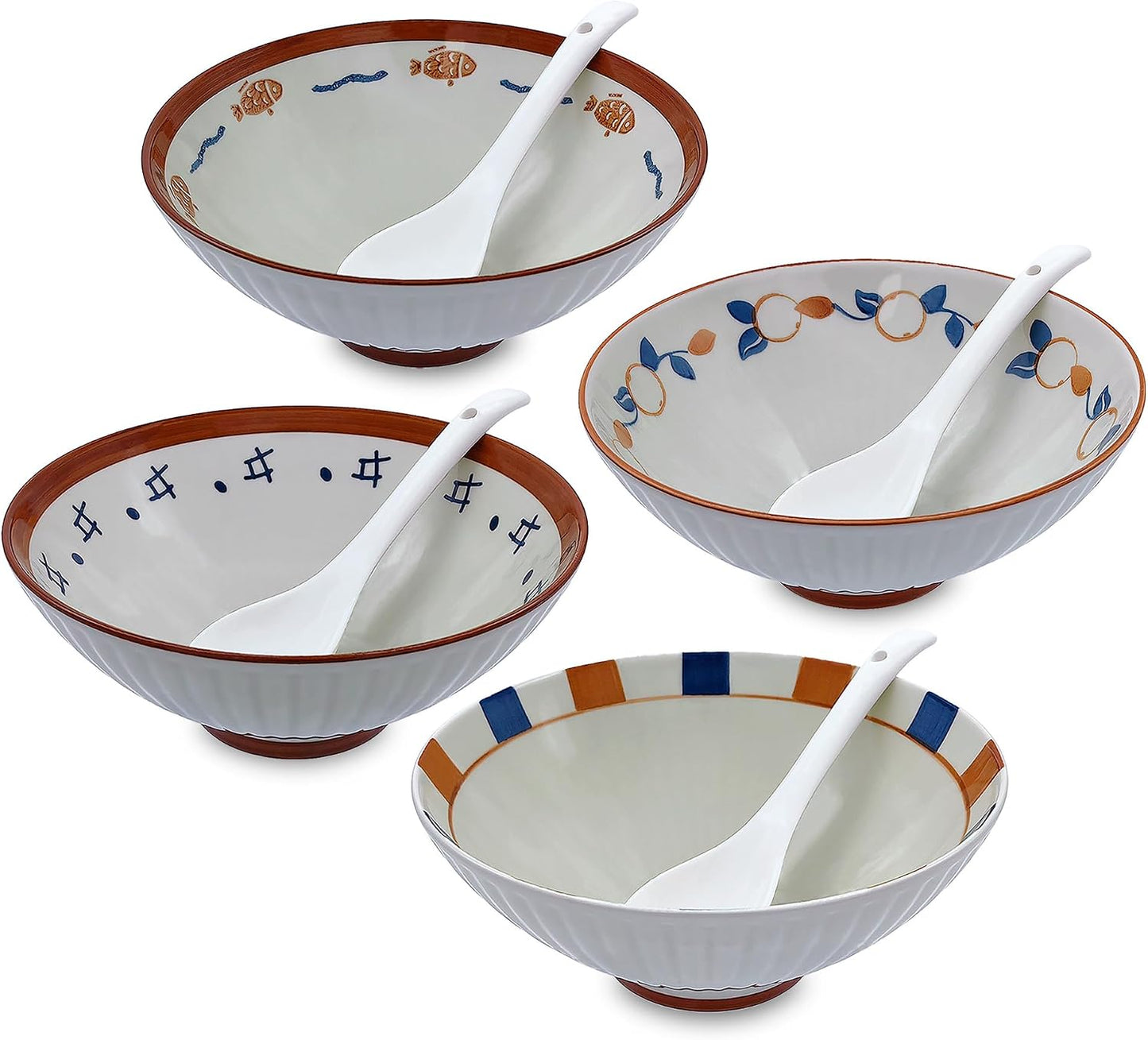 Set 4 Cuencos Ramen 8pulg con Cuchara 38oz Microondas
