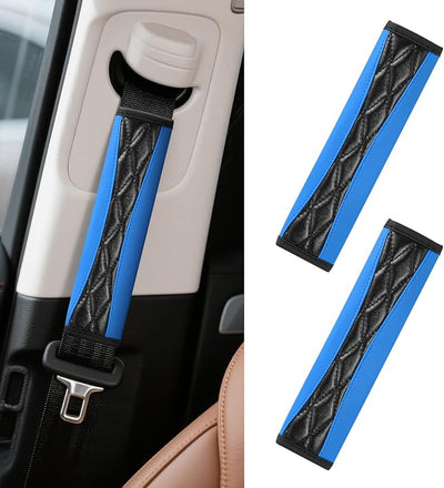 2 Fundas cuero cinturón seguridad hombros y cuello azul