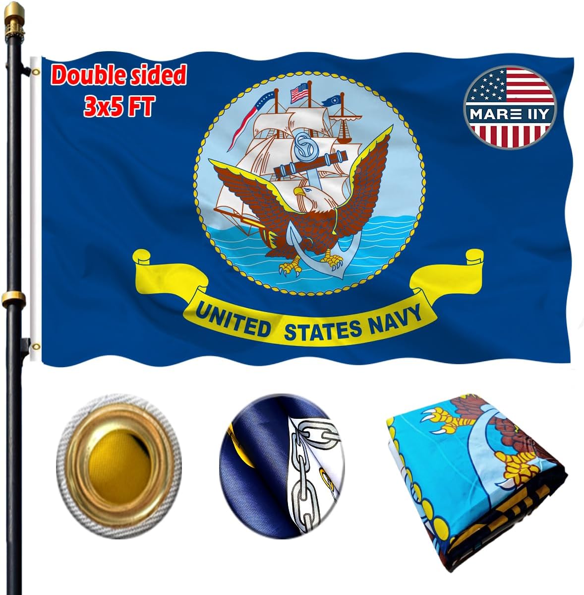Bandera exterior doble cara azul 3x5ft poliéster 3 capas
