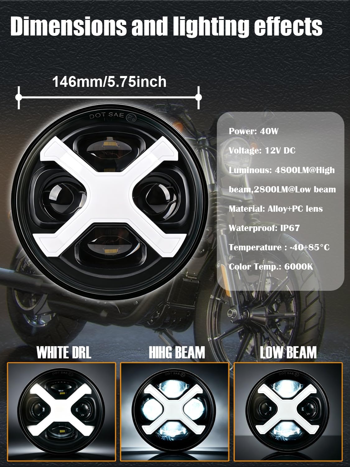 Faro delantero motocicleta 5.75" comp Harley Dyna Low Rider
