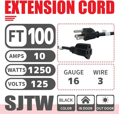 Cable extensión exterior 100ft SJTW 16/3 negro