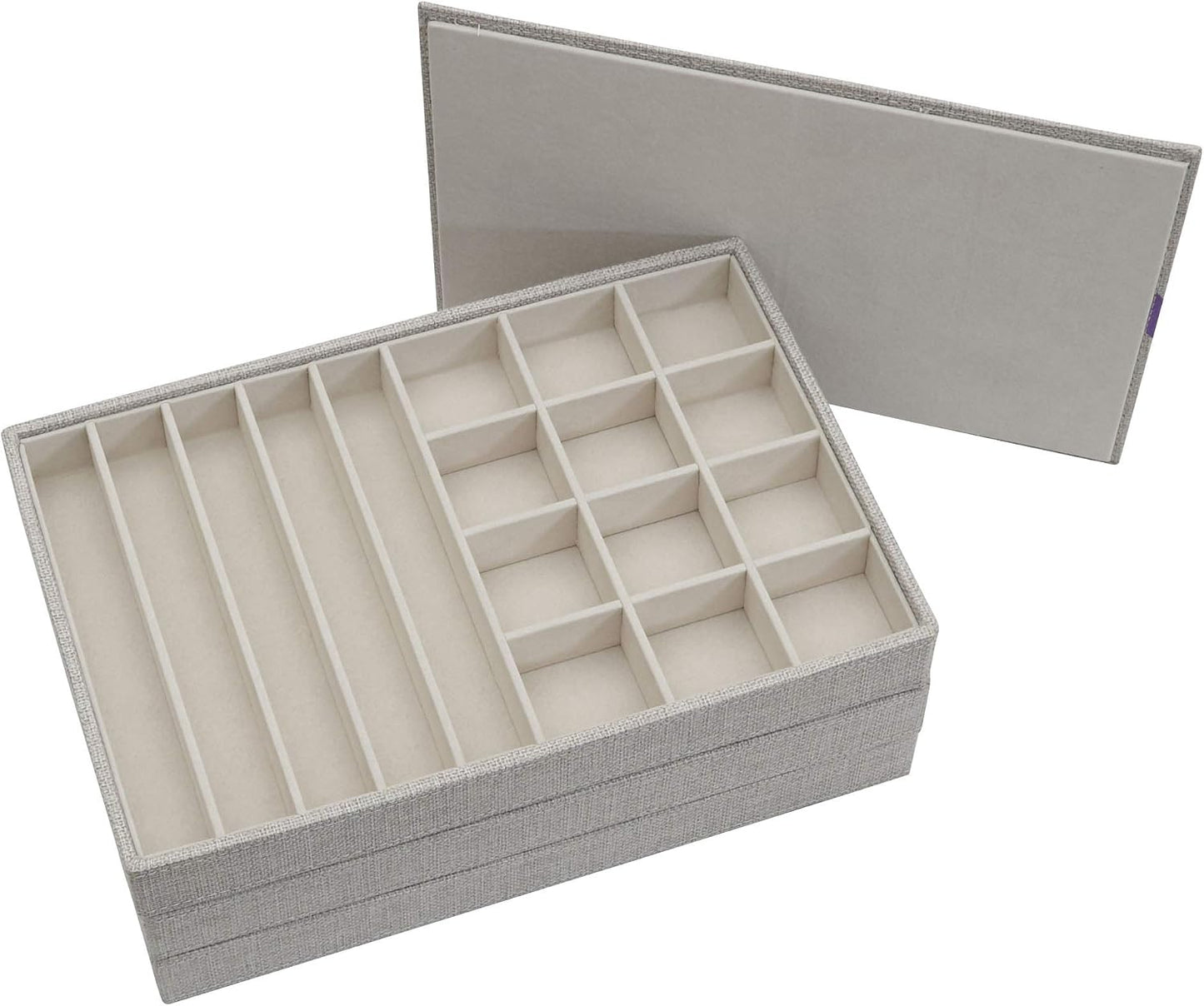 Bandeja organizadora joyas apilable gris con tapa