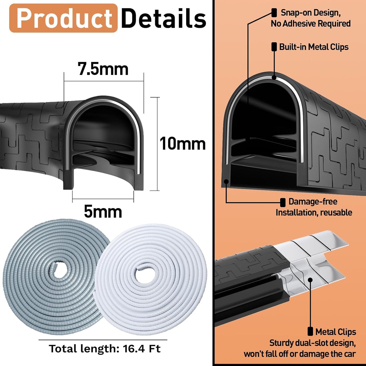 Protector borde puerta auto 5m goma en forma U