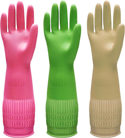 3 Pzas Guantes Goma Lavaplatos Puño 15pulg Reutilizables Antiderrap