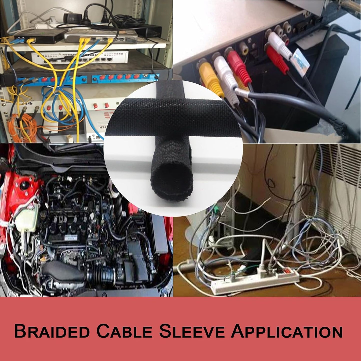 Telar alambre trenzado negro para gestión de cables 1-9ft