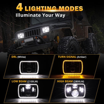 Faros LED Jeep YJ XJ 5x7" 280W DRL aprobado DOT