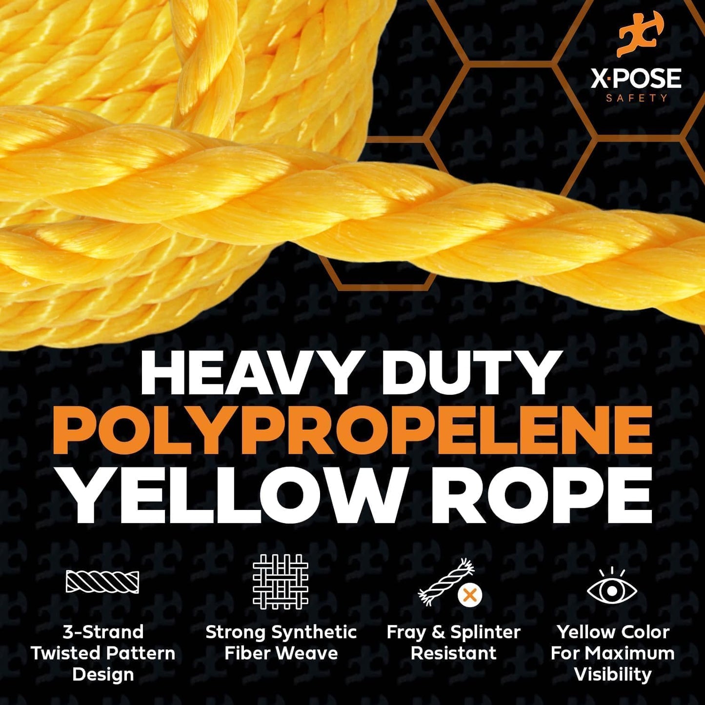 Cuerda trenzada amarilla 1/2pulg x50ft polietileno uso