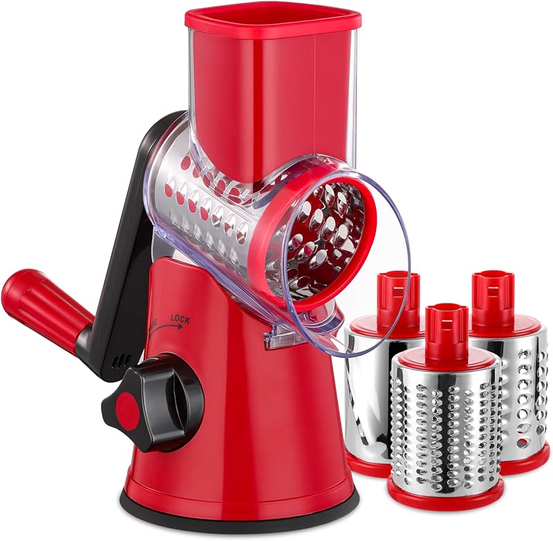 Rallador giratorio acero inox 3en1 rebanador rojo