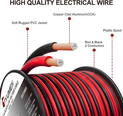 Cable eléctrico 18awg 100pies rojo/negro para tiras led 12v/24v