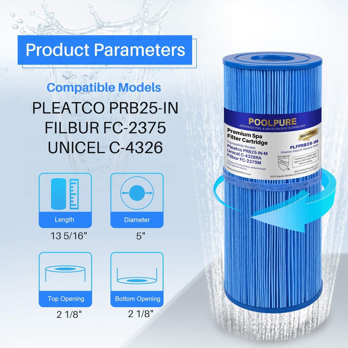 Filtro spa 5x13 pulg comp Unicel C-4326RA Filbur FC-2375M