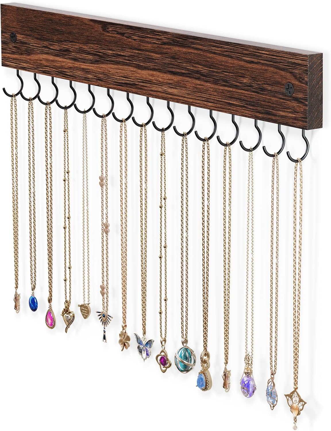 Soporte madera colgador collares 15 ganchos pared