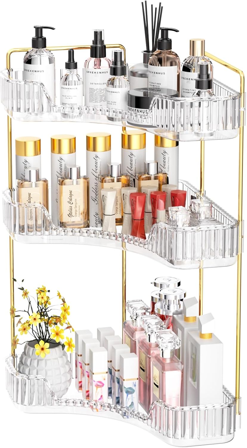 Organiz. esquina 3 niveles para encimera baño cosméticos