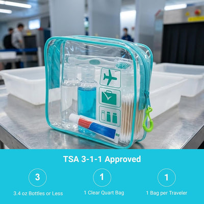 Bolsa aseo TSA 3 bolsas maquillaje transparente 1qt para viaje