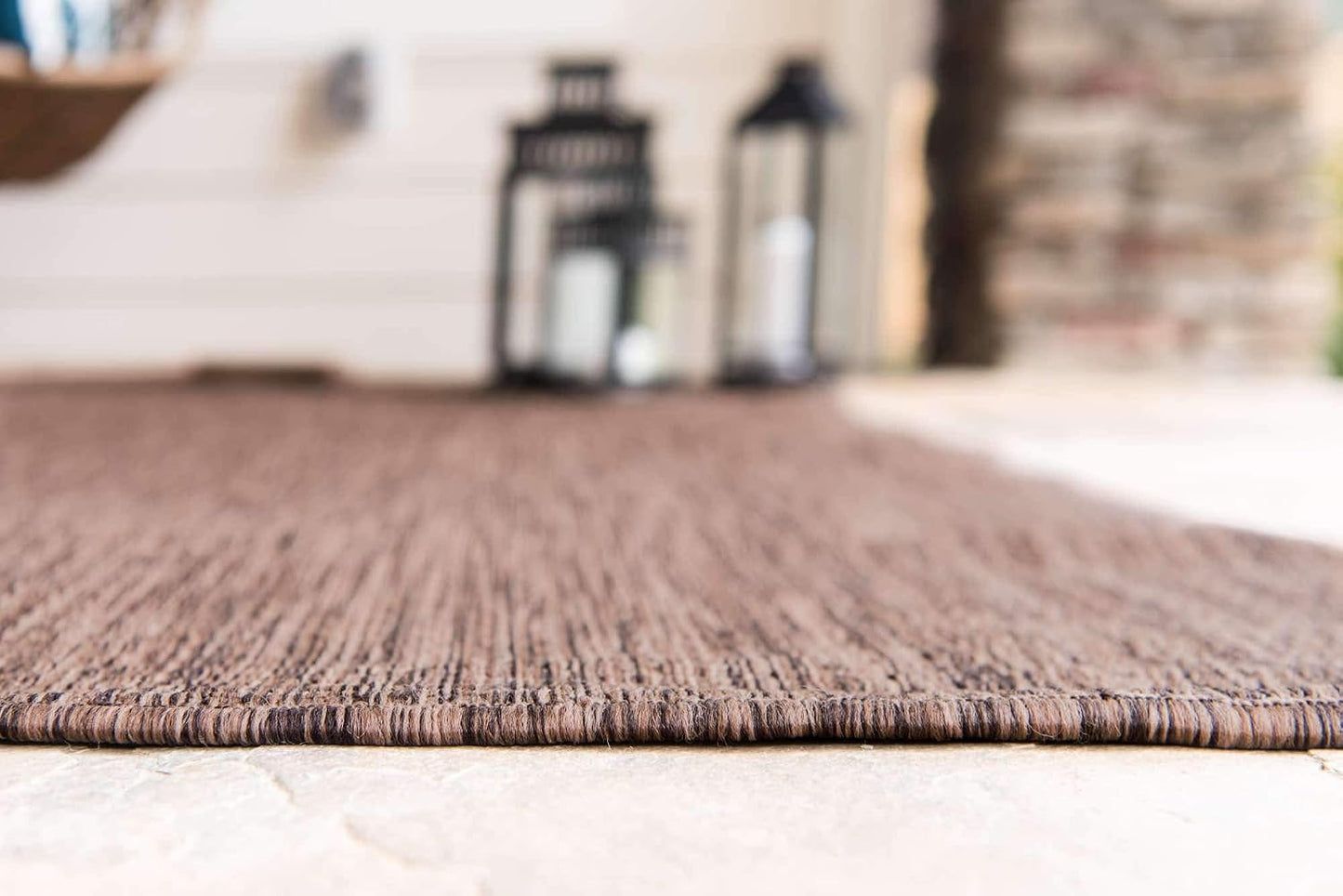 Alfombra área tejido plano sólida jaspeada 7x10ft marrón
