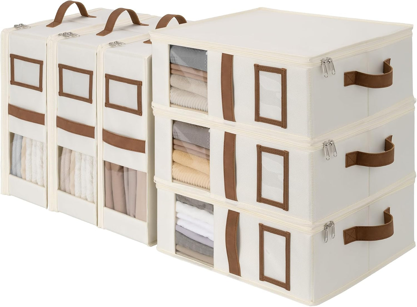 6 Contenedores plegables para sábanas con asas 15" beige