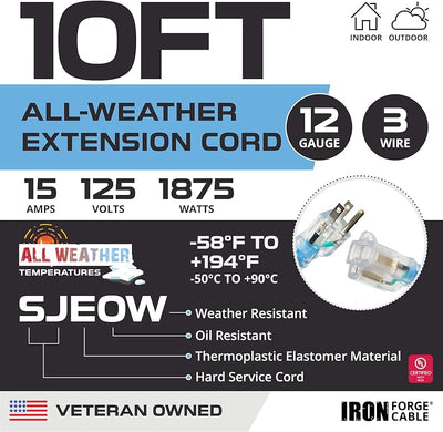 Cable extensión 10ft 12/3 para uso interior y exterior