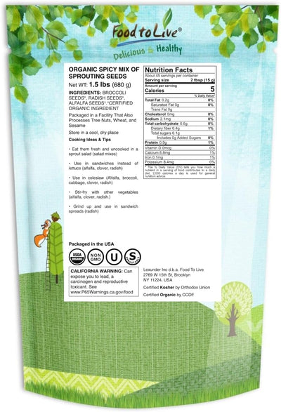 Mezcla germinantes orgánica picante 1.5lb brócoli rábano alfalfa