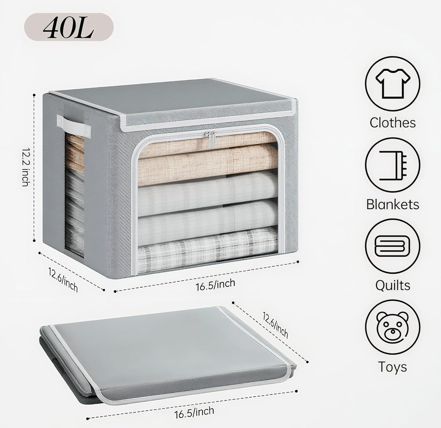 Caja contenedores ropa plegables 40l con tapa y cremallera