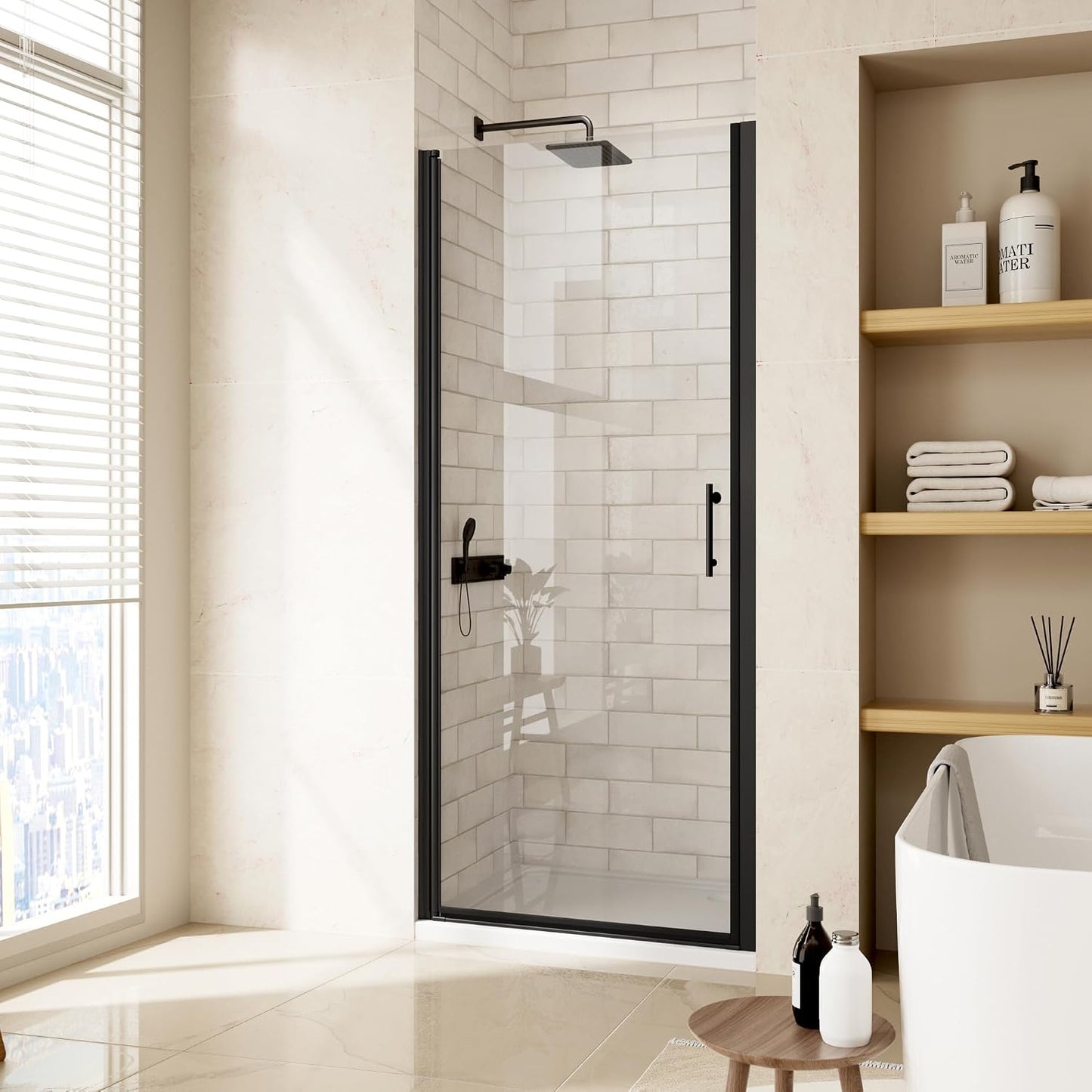 Puerta ducha pivotante 24-25pulg x72pulg vidrio templado SGCC negro mate