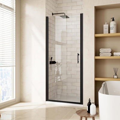 Puerta ducha pivotante 24-25pulg x72pulg vidrio templado SGCC negro mate