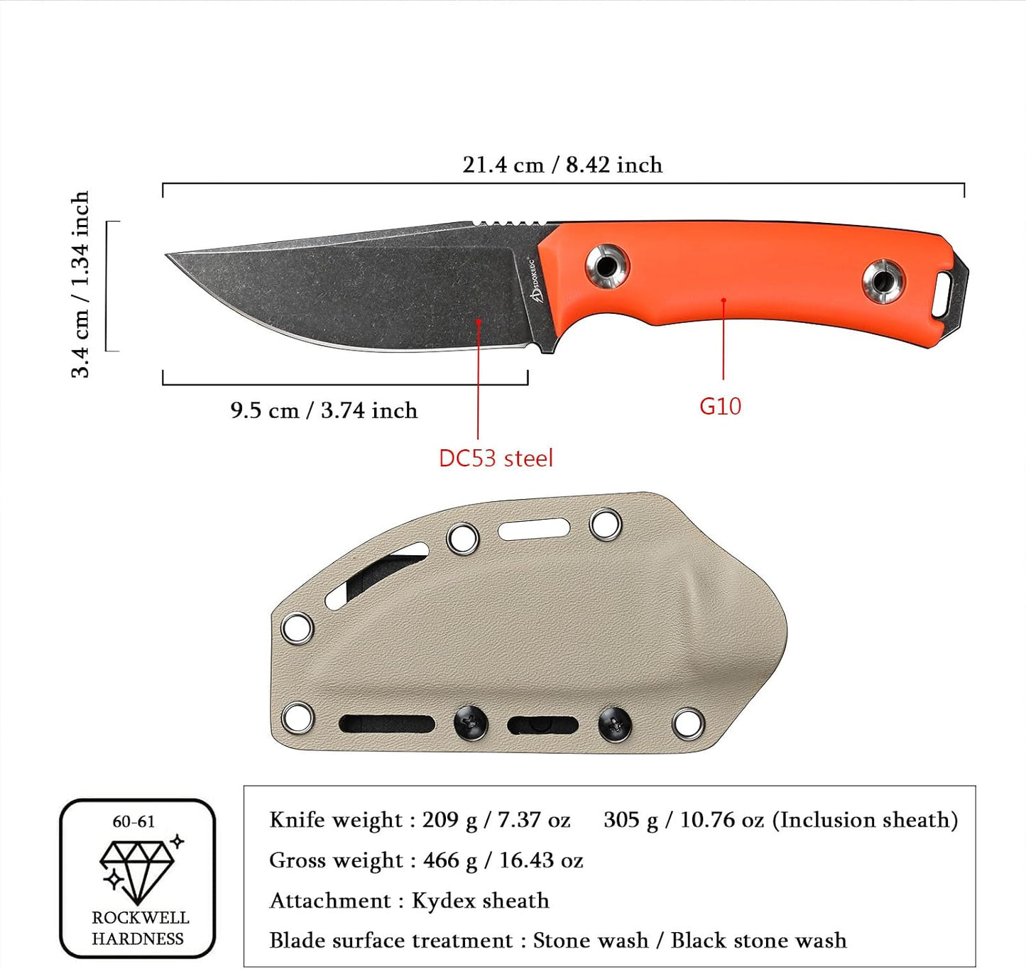 Cuchillo táctico DC53 con funda G10 EDC camping negro