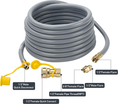 Manguera gas natural 24ft 1/2pulg con adaptador conico