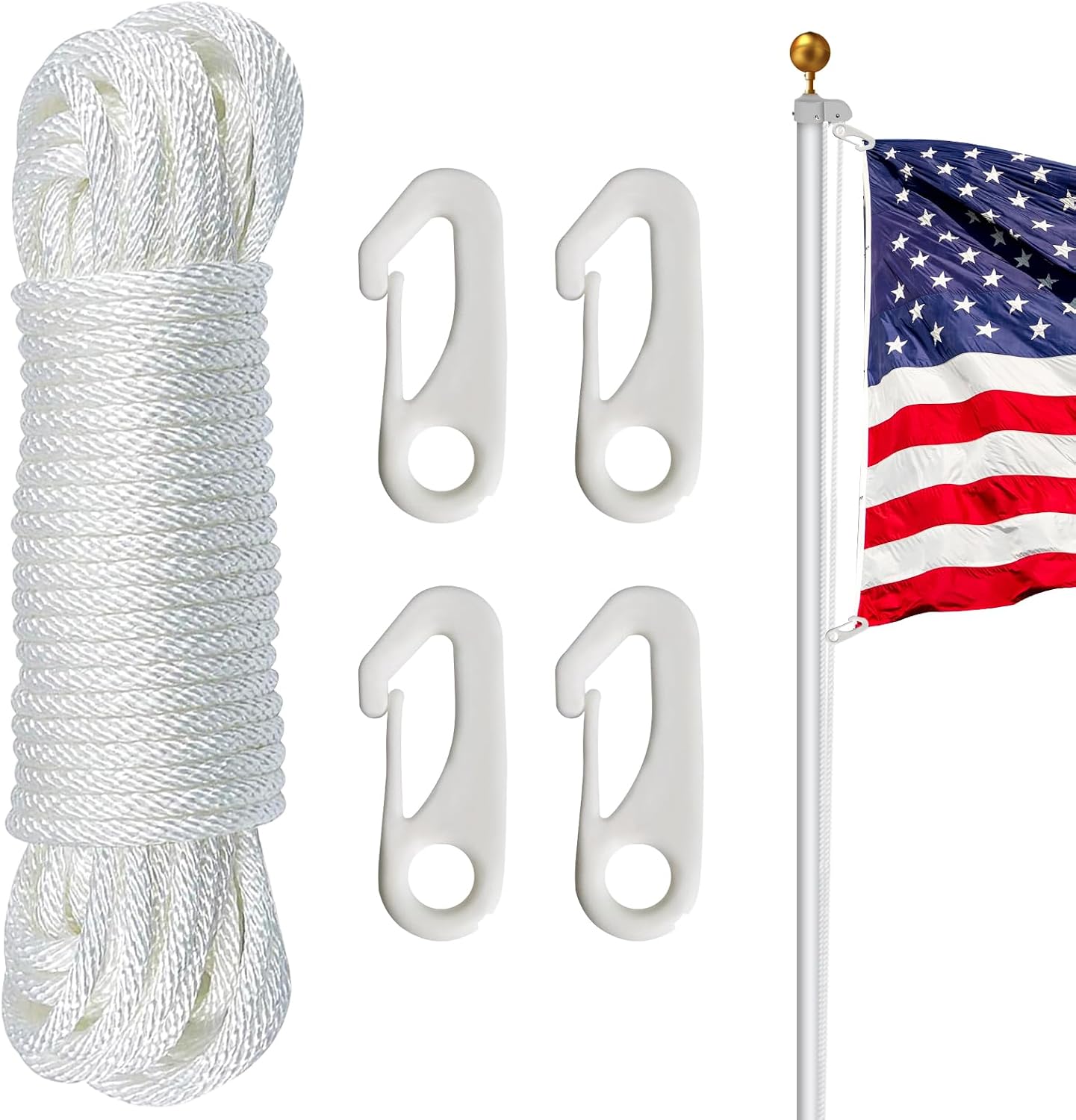 Kit cuerda asta bandera 50ft 1/4" con 4 clips nailon