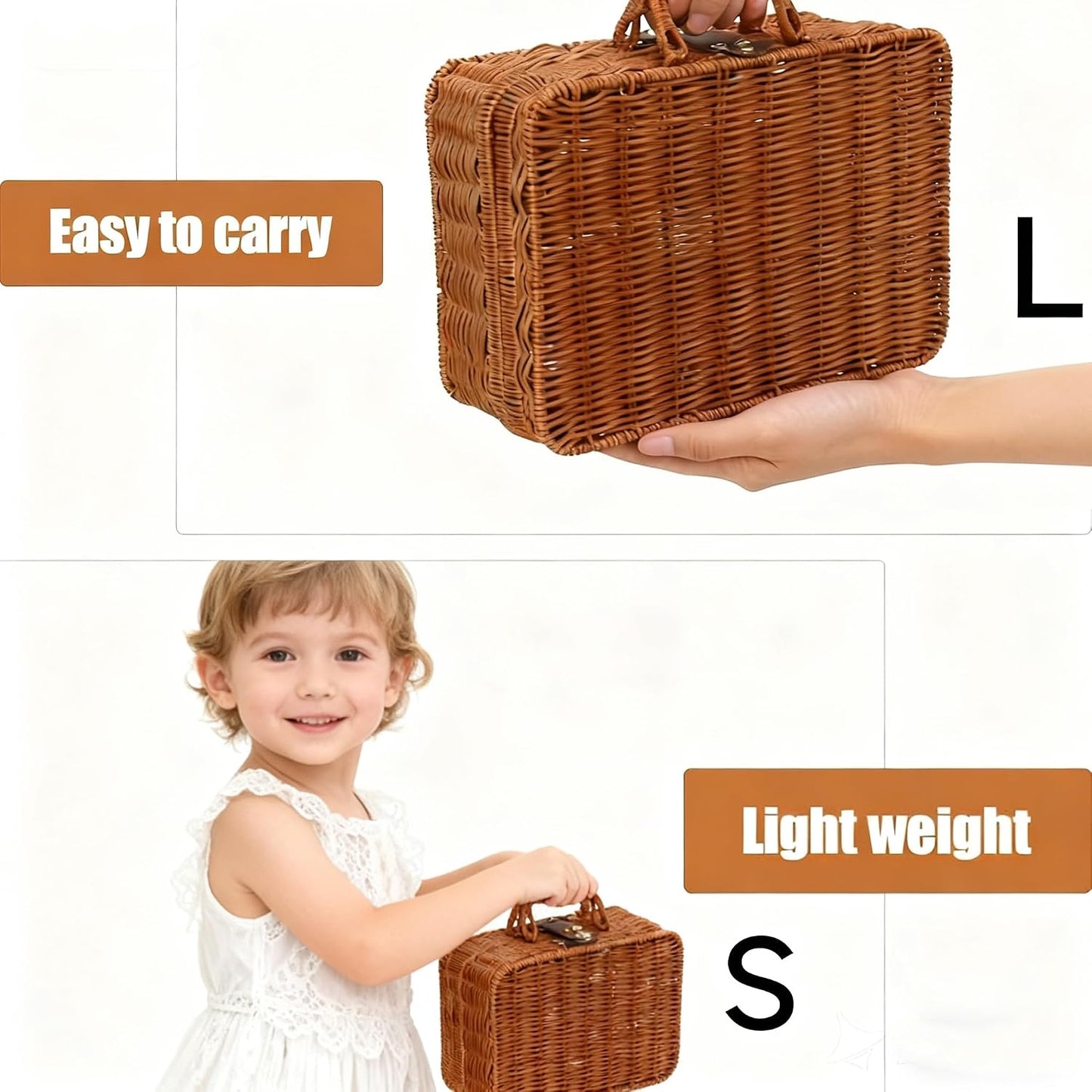 Cesta mimbre vintage 11.5pulg con asas organiz. viaje