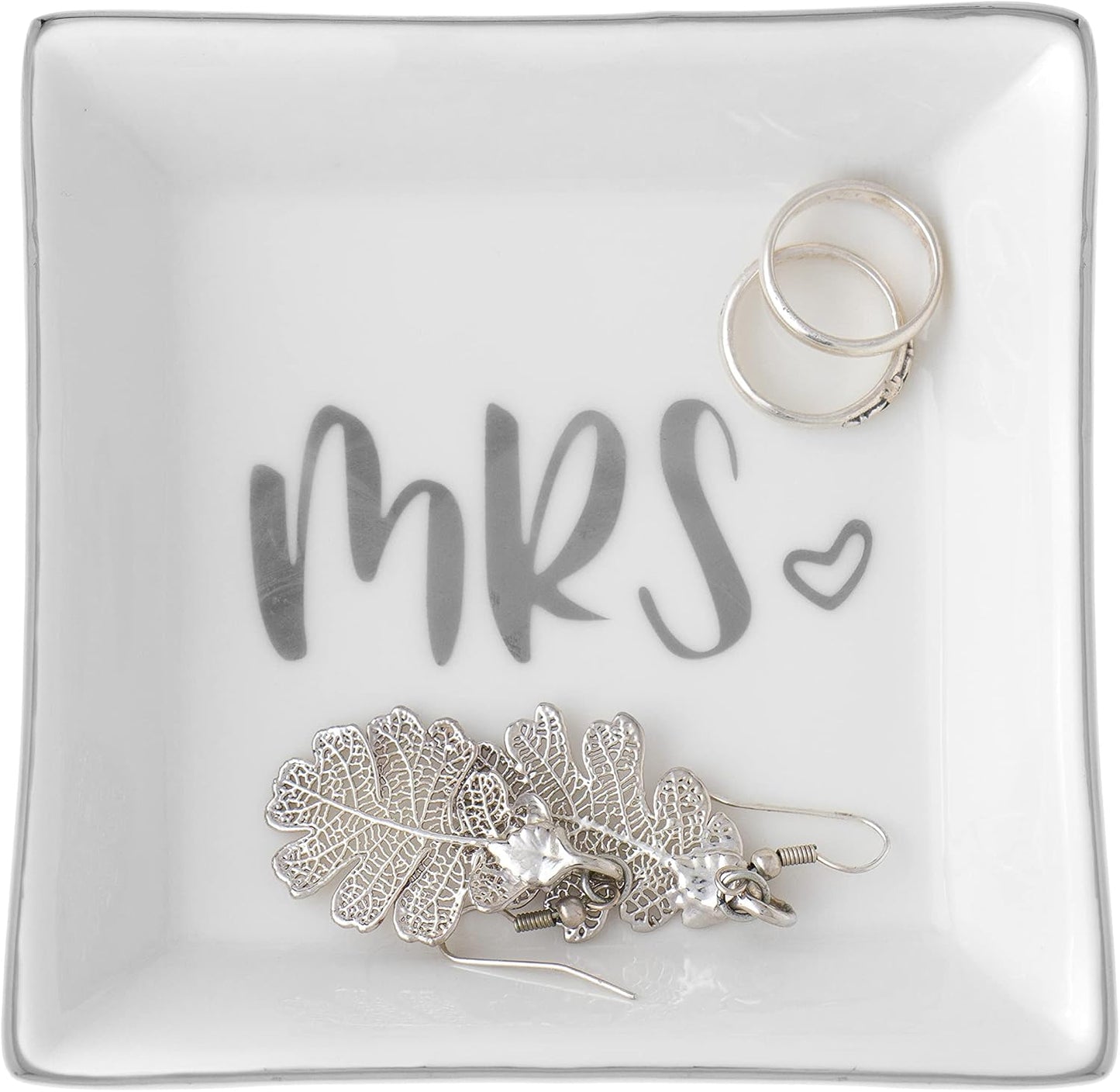 Bandeja cerámica anillos regalo boda organizador abalorios plateado