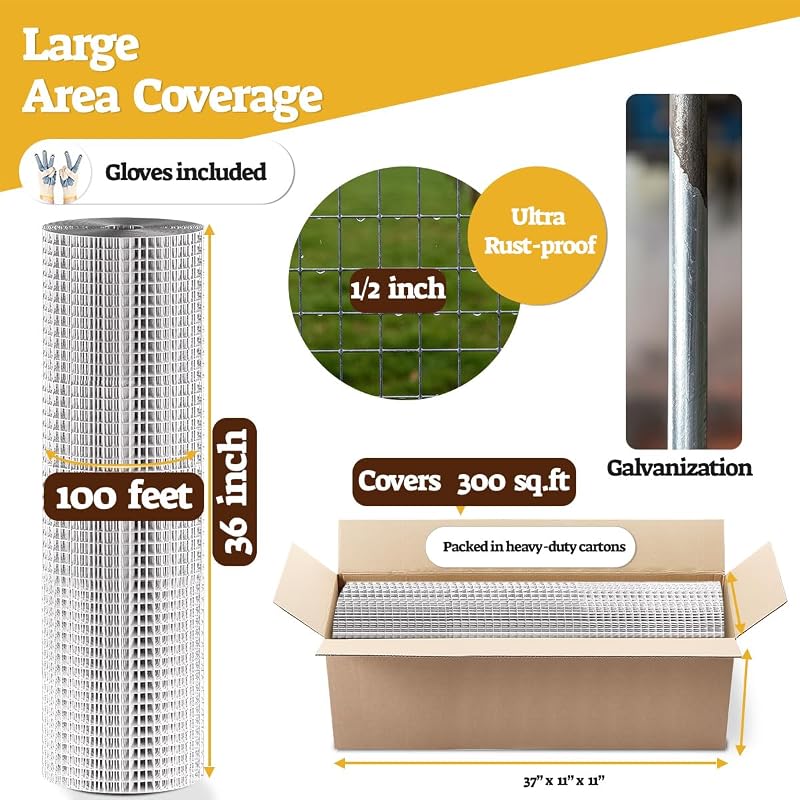Rollo malla alambre 1/2pulg 48.3x30.5m galvanizada