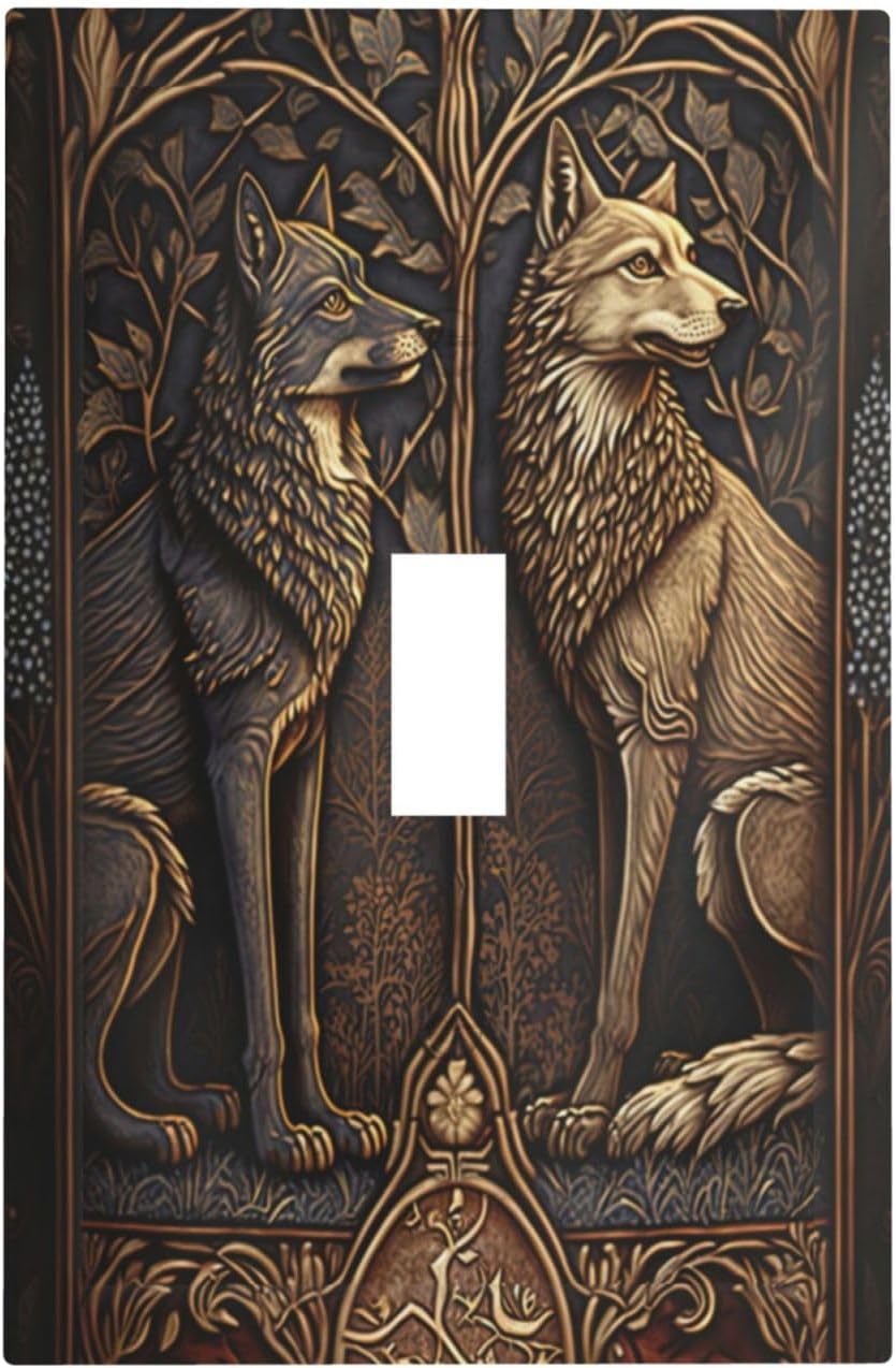 Placa interruptor decorativa dos lobos para dormitorio