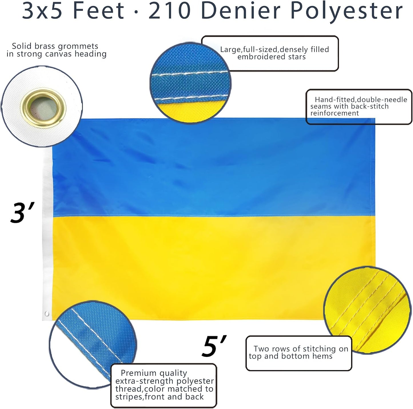 Bandera Ucrania 3x5ft bordada lona resistente ojales latón