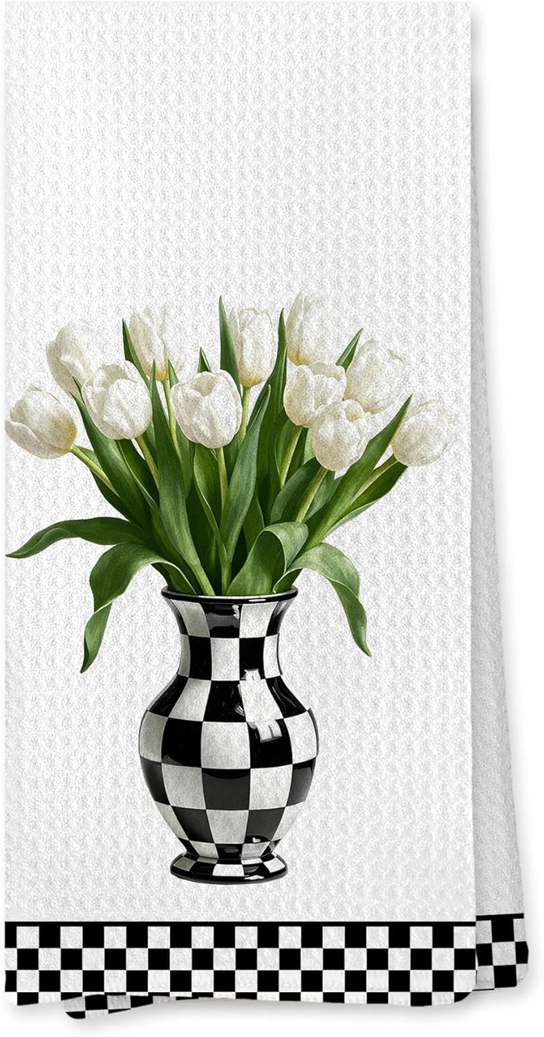 Toallas cocina florales tulipán blanco paño decorativo baño