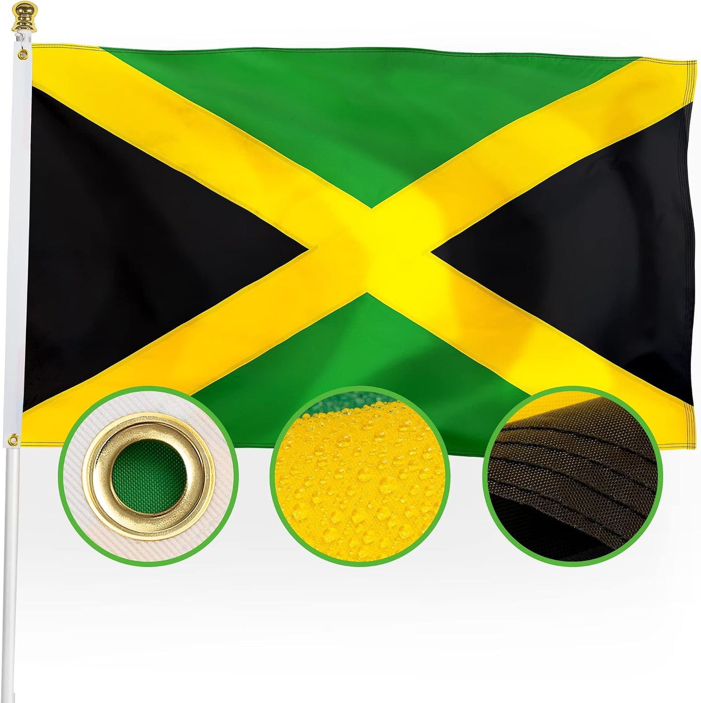 Bandera Jamaica nailon 210D doble cara 3x5 dobladillo 4