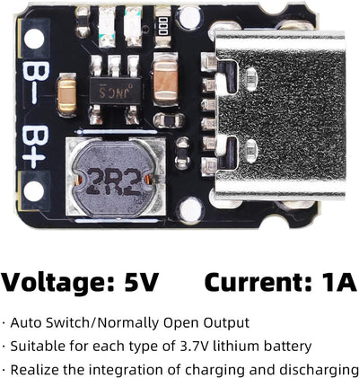 Módulo USB tipo C 3.7-4.2V para batería 18650 con protección y LED