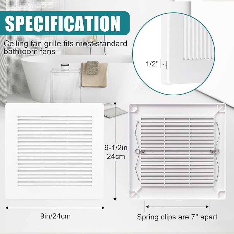 Cubierta ventilador baño rejilla techo blanca mate con