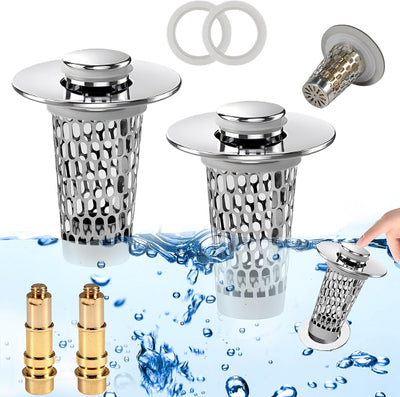 2 Tapones Drenaje Baño Acero Inox 1-1.5pulg Con Colador