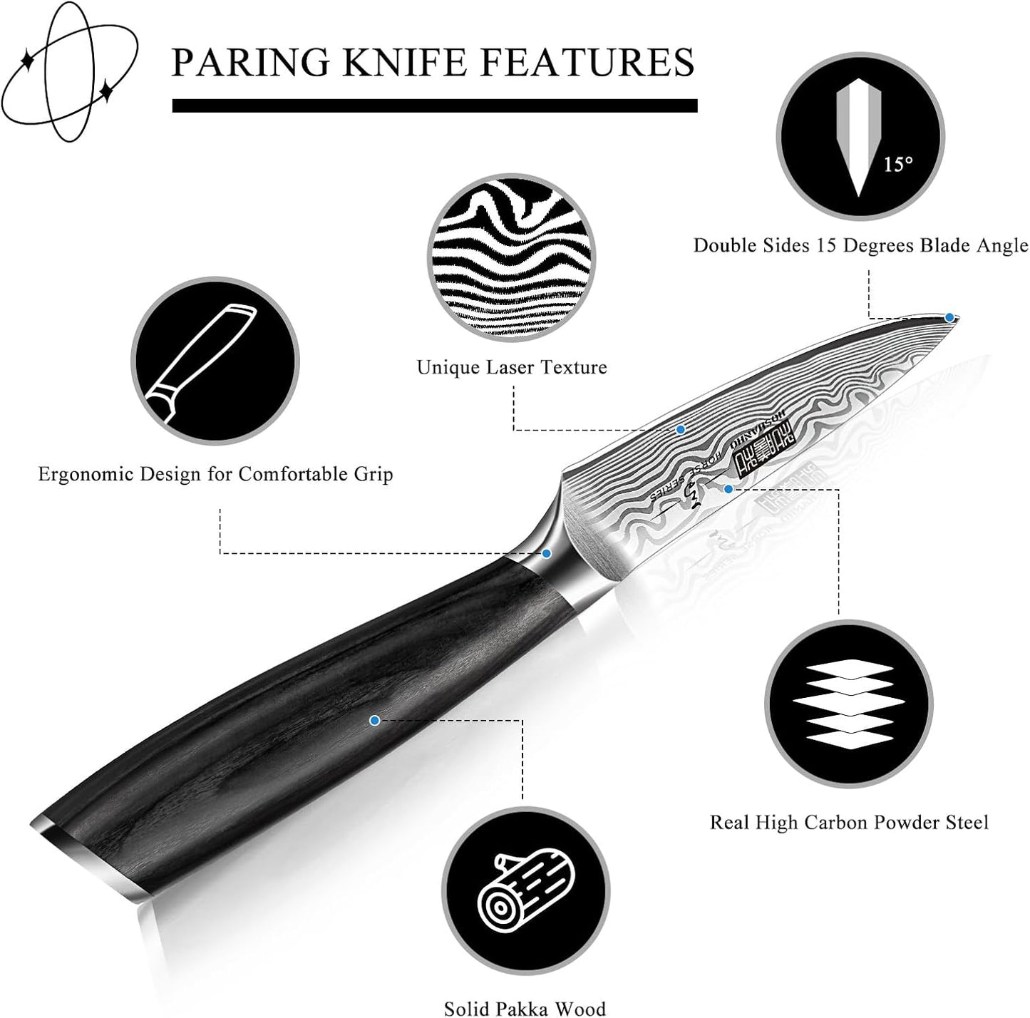 Cuchillo pelar 3.75pulg acero alto carbono mango ergonómico