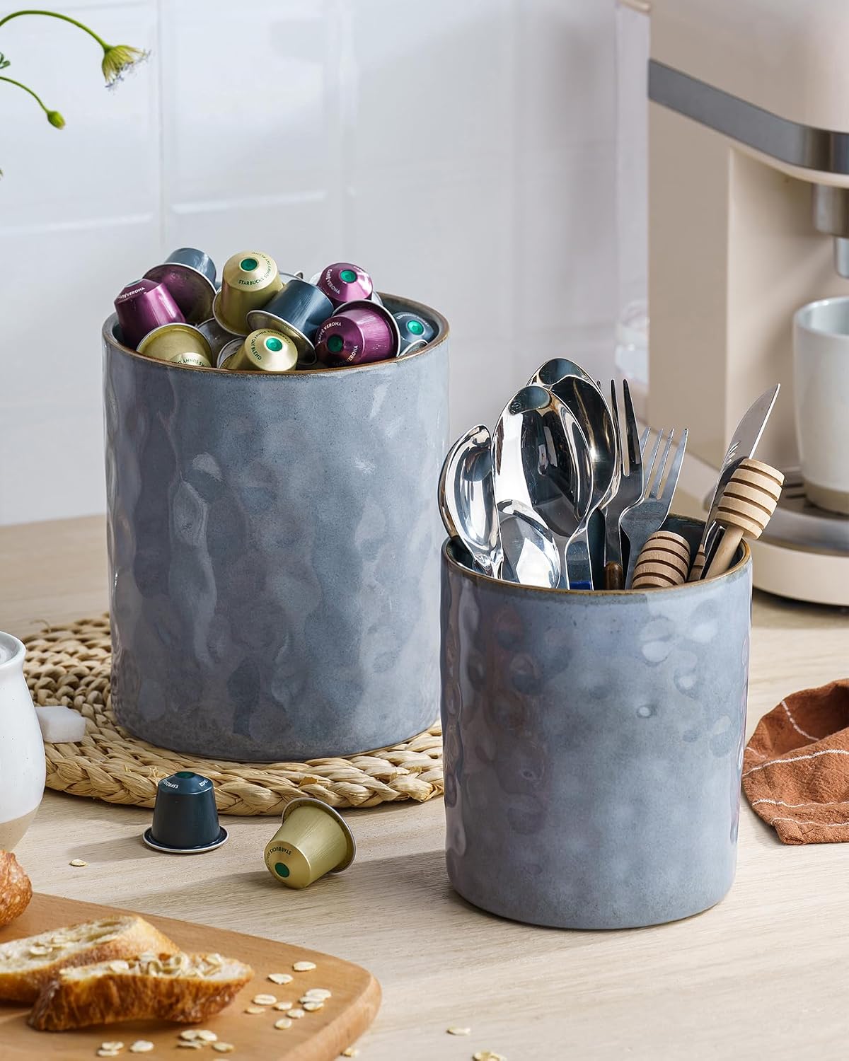 Soporte utensilios cocina cerámica 7.2x5.8pulg azul
