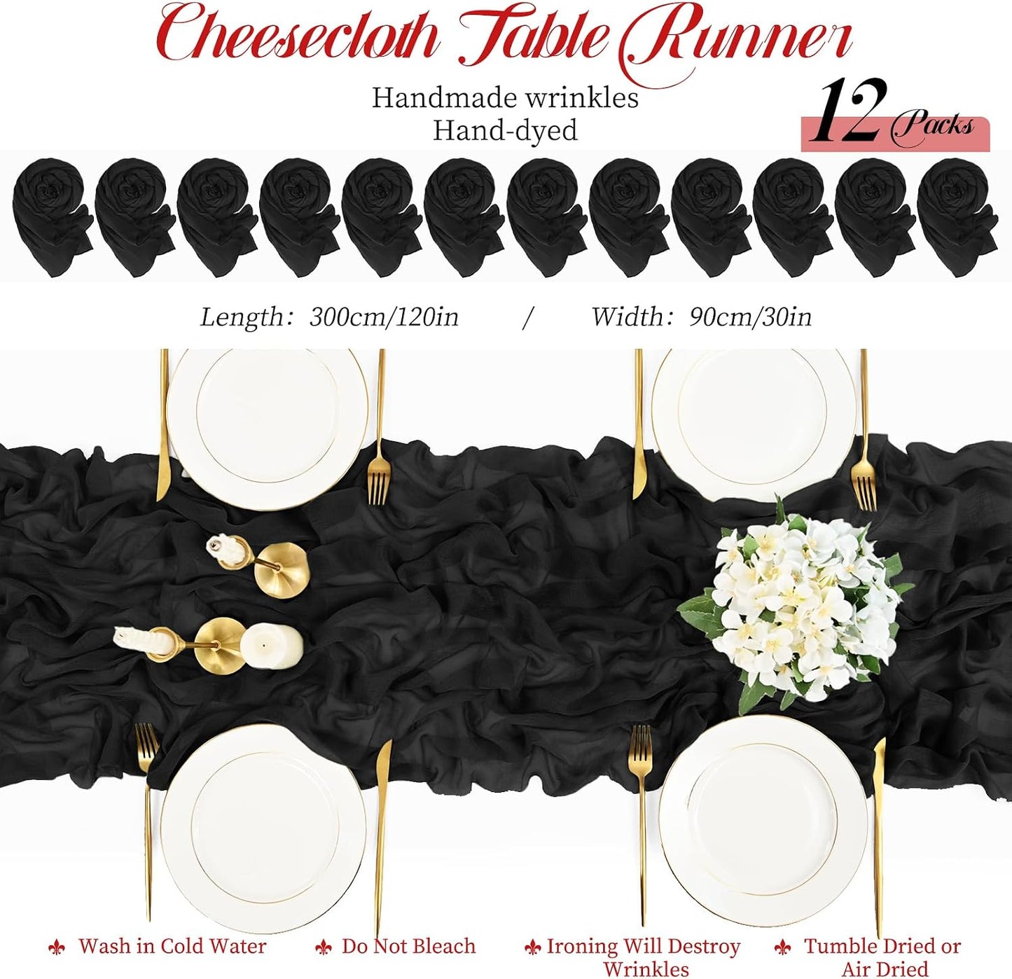 Mesa estopilla negra 35x120pulg decoración boda