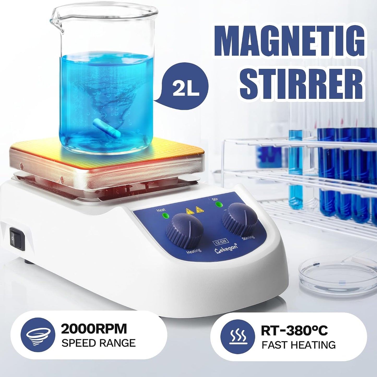 Agitador magnético placa caliente 4.7pulg 0-2000rpm 2L