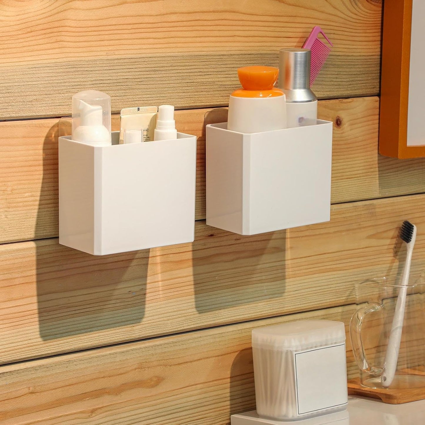Organiz. pared 2 Pzas estante flotante adhesivo blanco