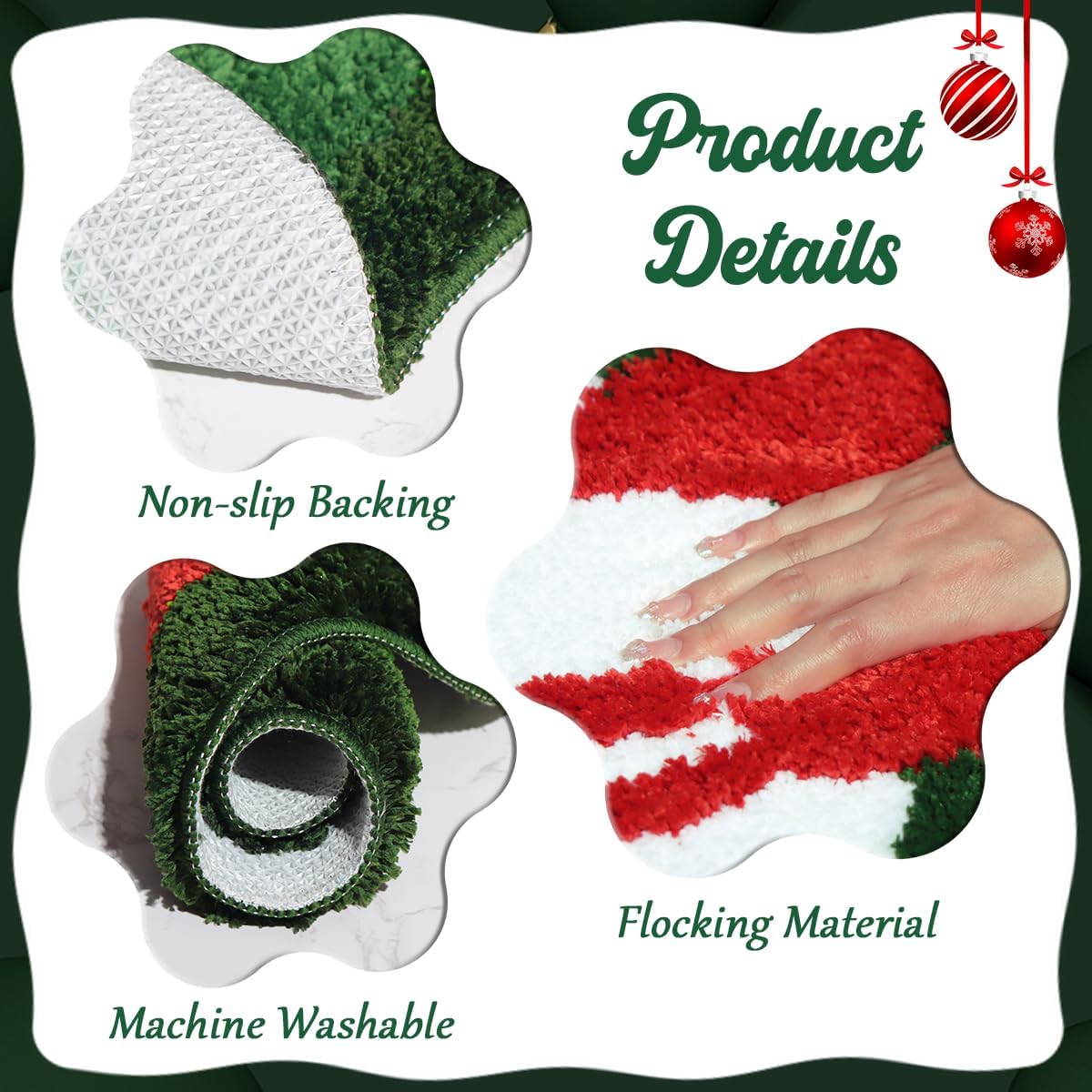 Alfombra baño navidad antideslizante 24x24pulg verde