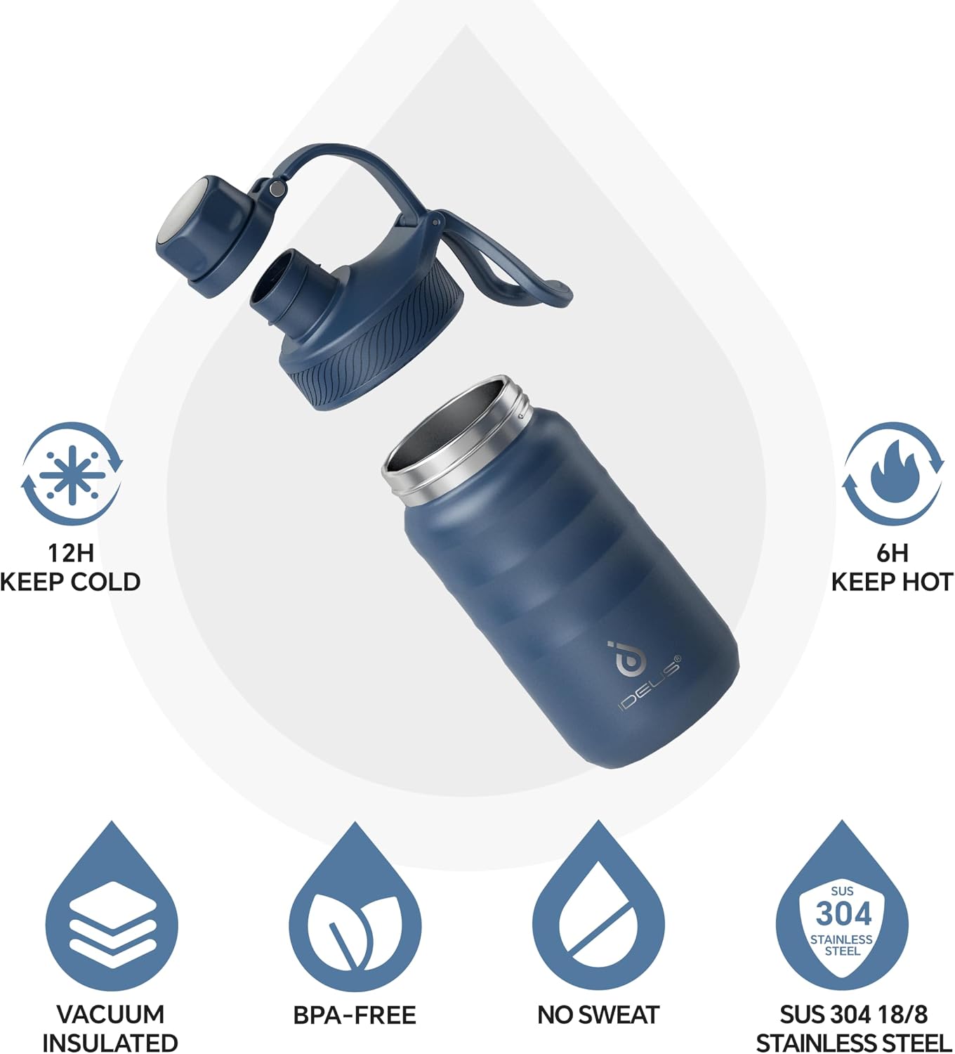 Botella agua aislada acero inox 12oz con pajita