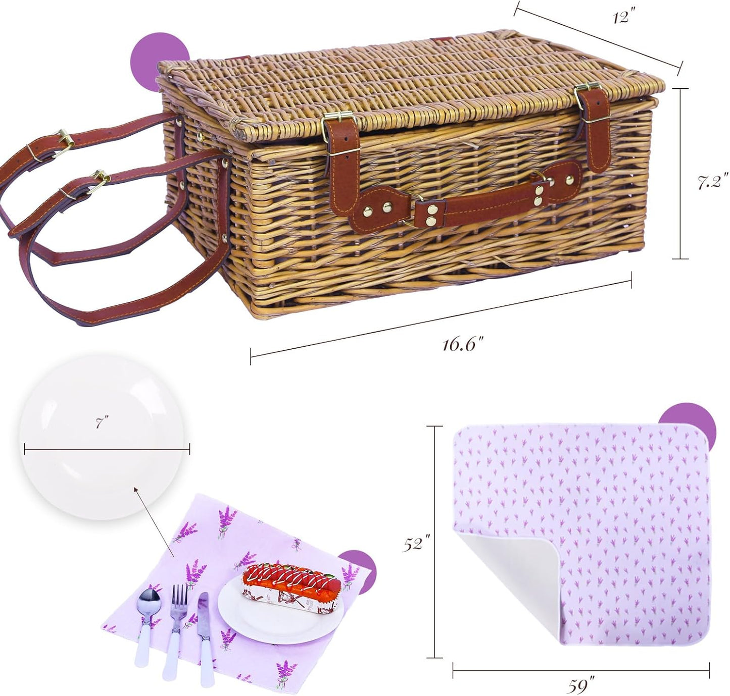 Cesta picnic mimbre 4 personas aislado manta impermeable