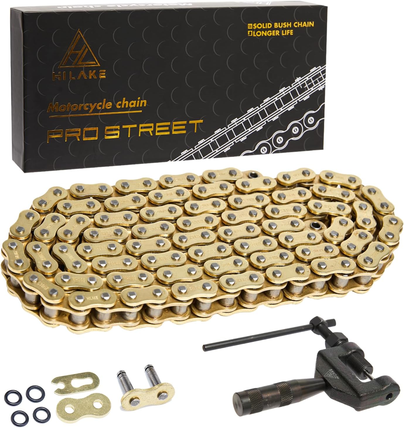 Cadena dorada 530HX-110L con anillo eslabones y interruptor