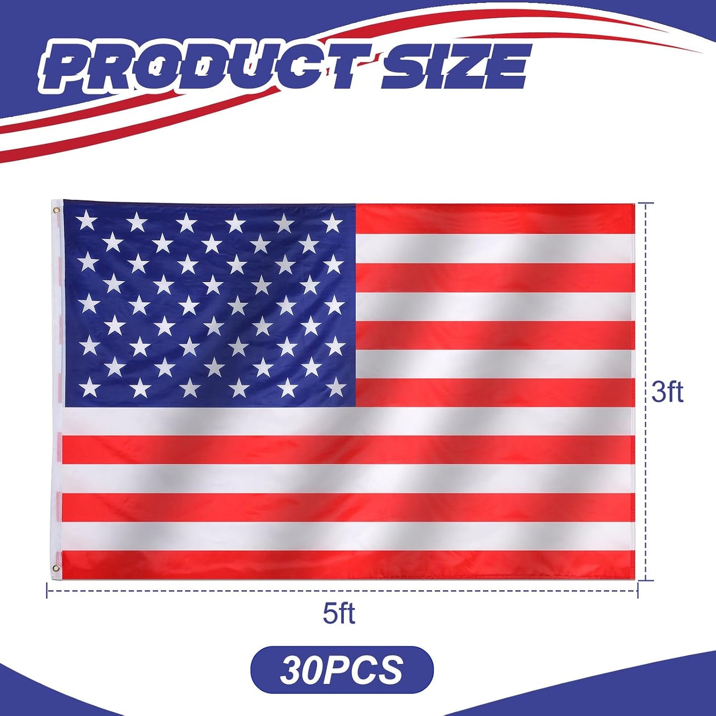 30 Banderas EE.UU. 3x5ft Impermeables Poliéster 4 de Julio