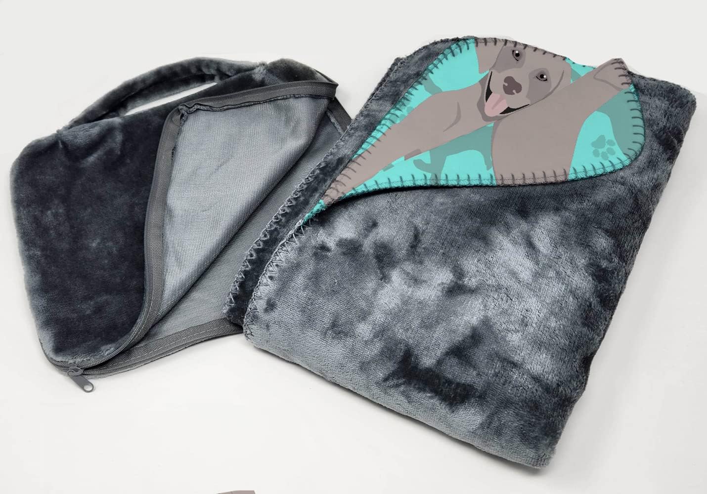 Manta viaje labrador gris con bolsa para avión